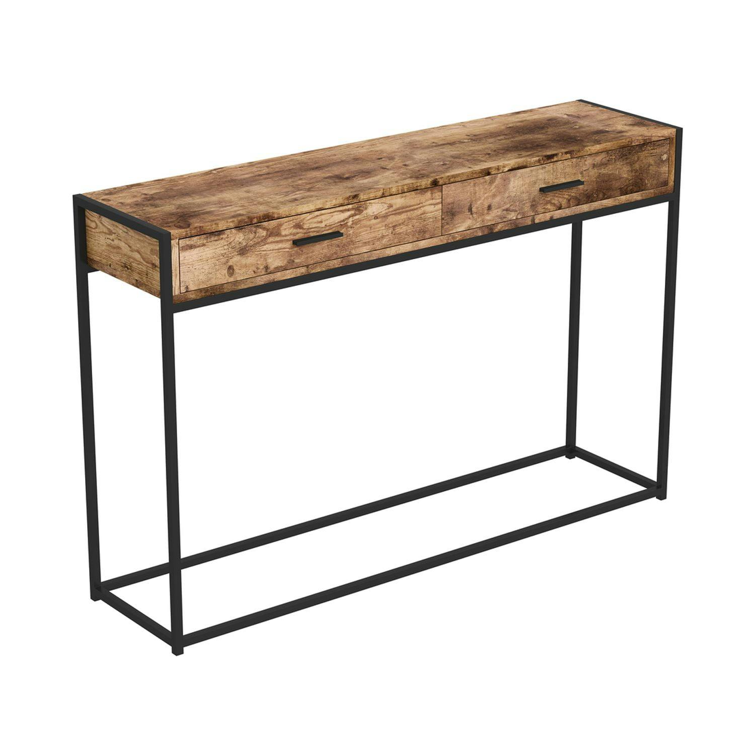 Rustic Chic 48" Reclaimed Wood Console with Black Metal Frame and Storage Drawers