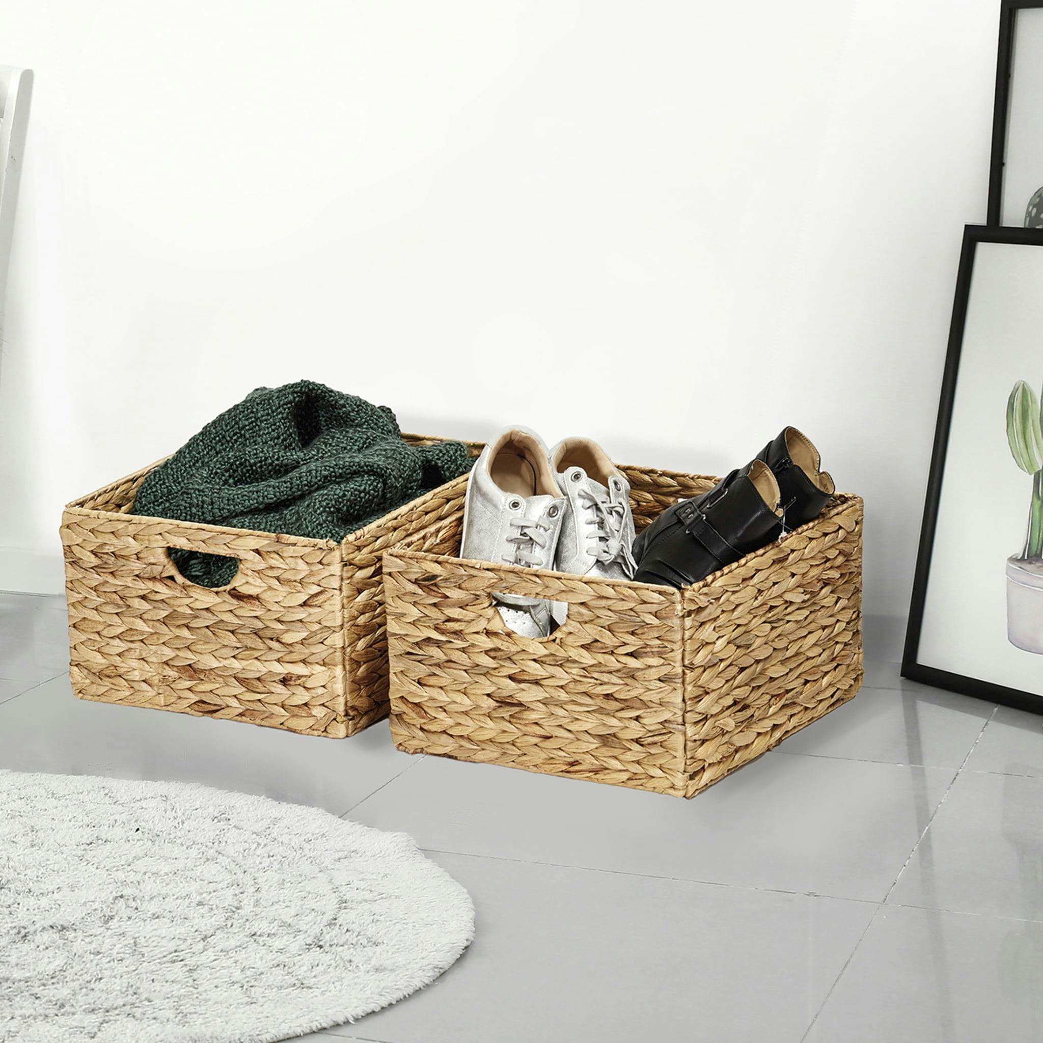 Natural Woven Hyacinth and Steel Square Storage Basket Set