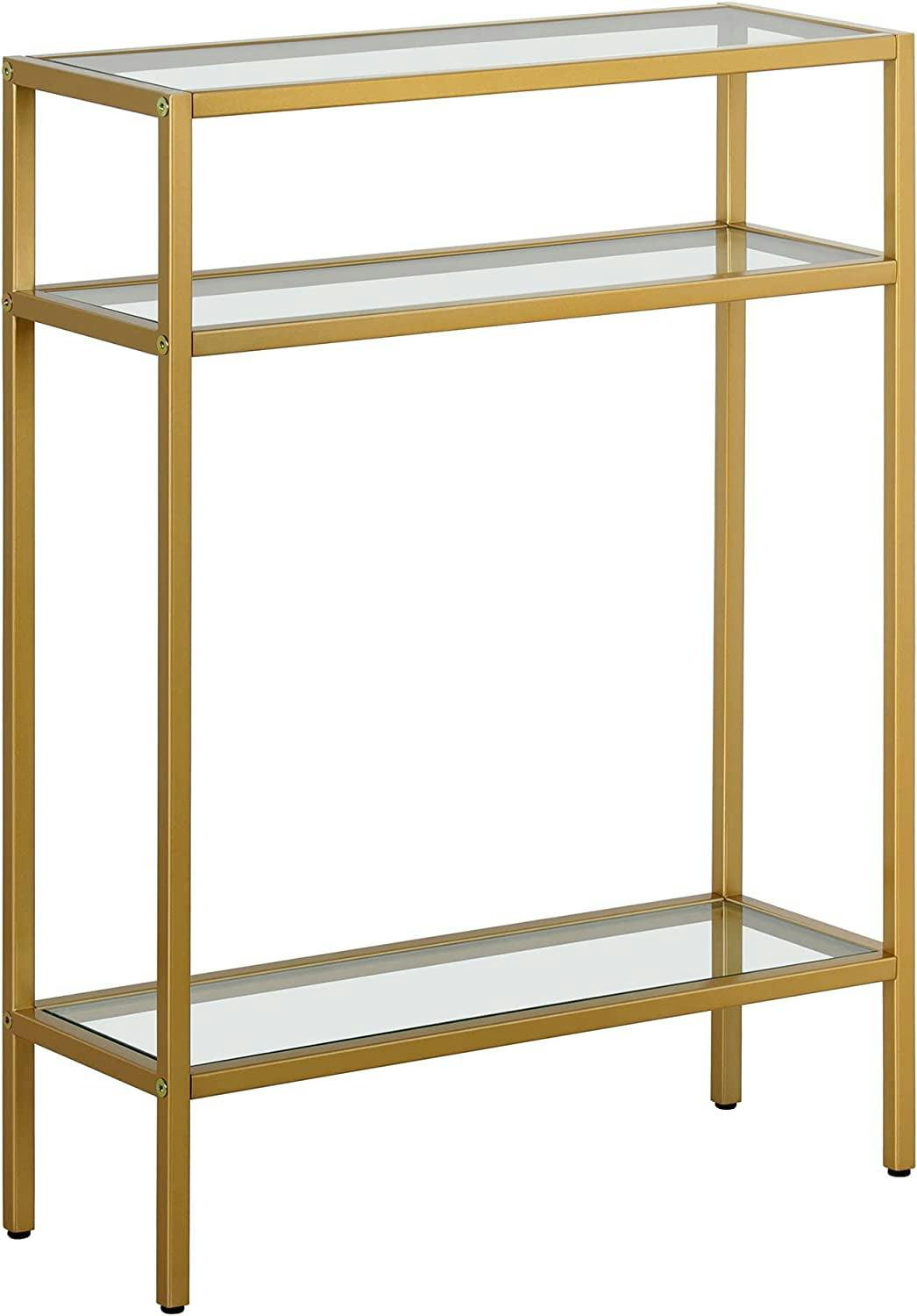 Siviline Compact Brass and Glass Console Table with Storage