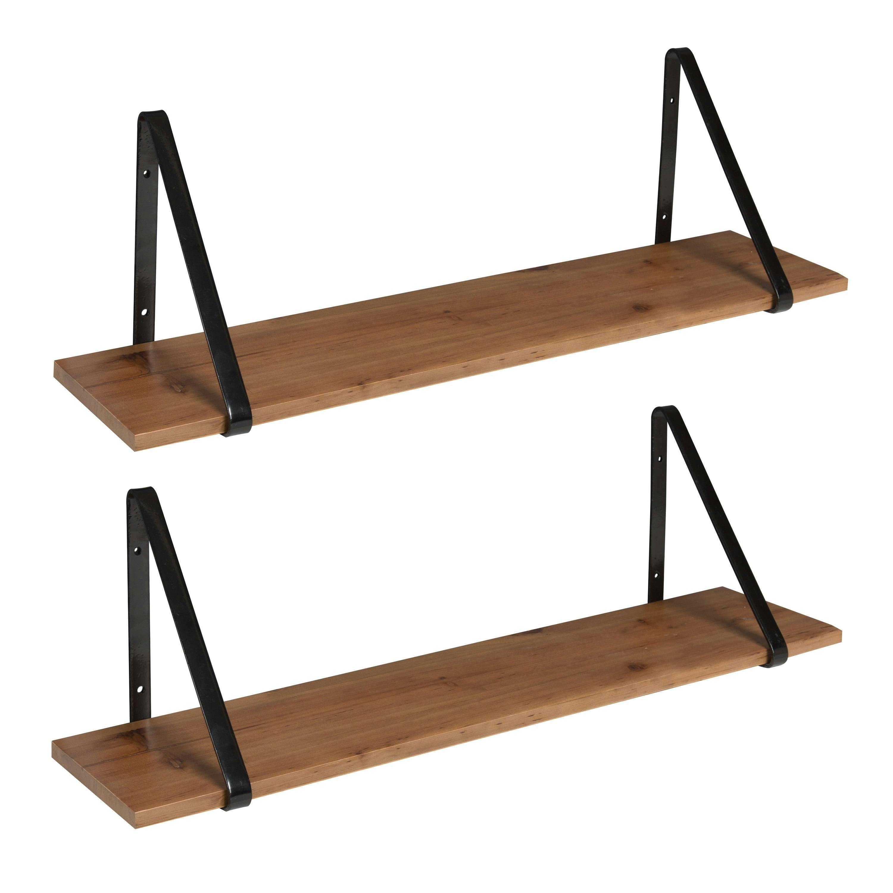 Solomon 28'' Rustic Brown and Black Wooden Wall Shelf Set