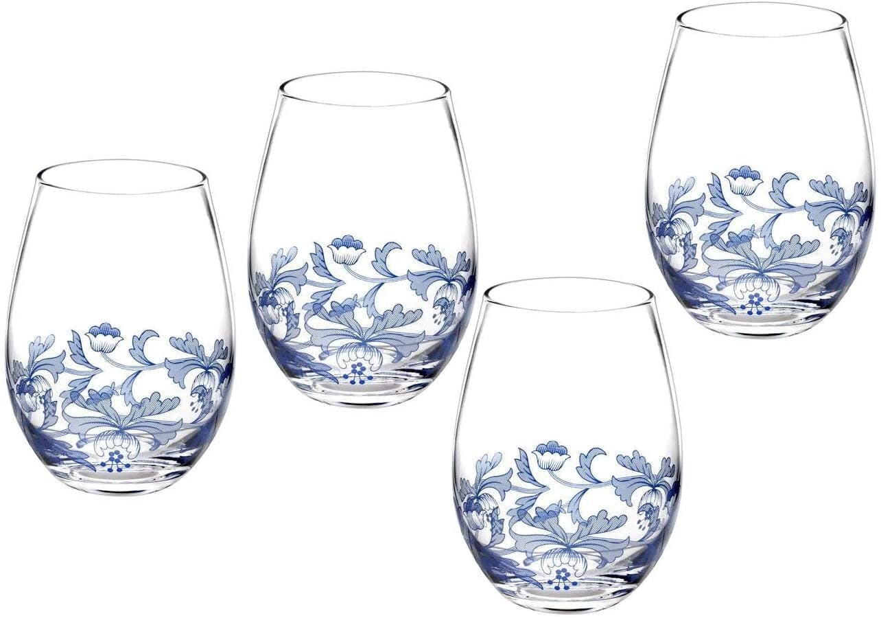 Spode Blue Italian 19 oz Stemless Wine Glass Set