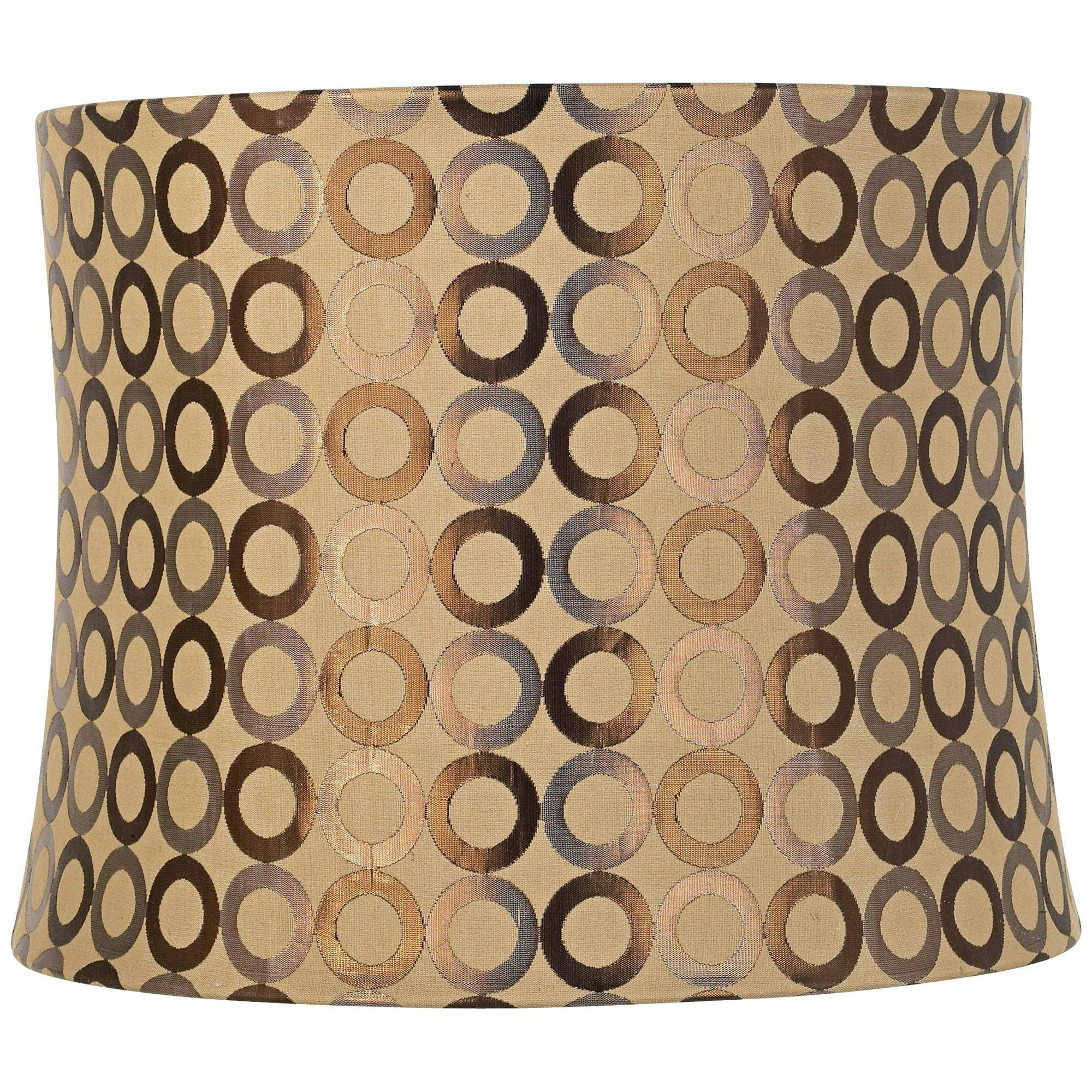 Tan Fabric Drum Lamp Shade with Copper Metallic Circles 14"x11"