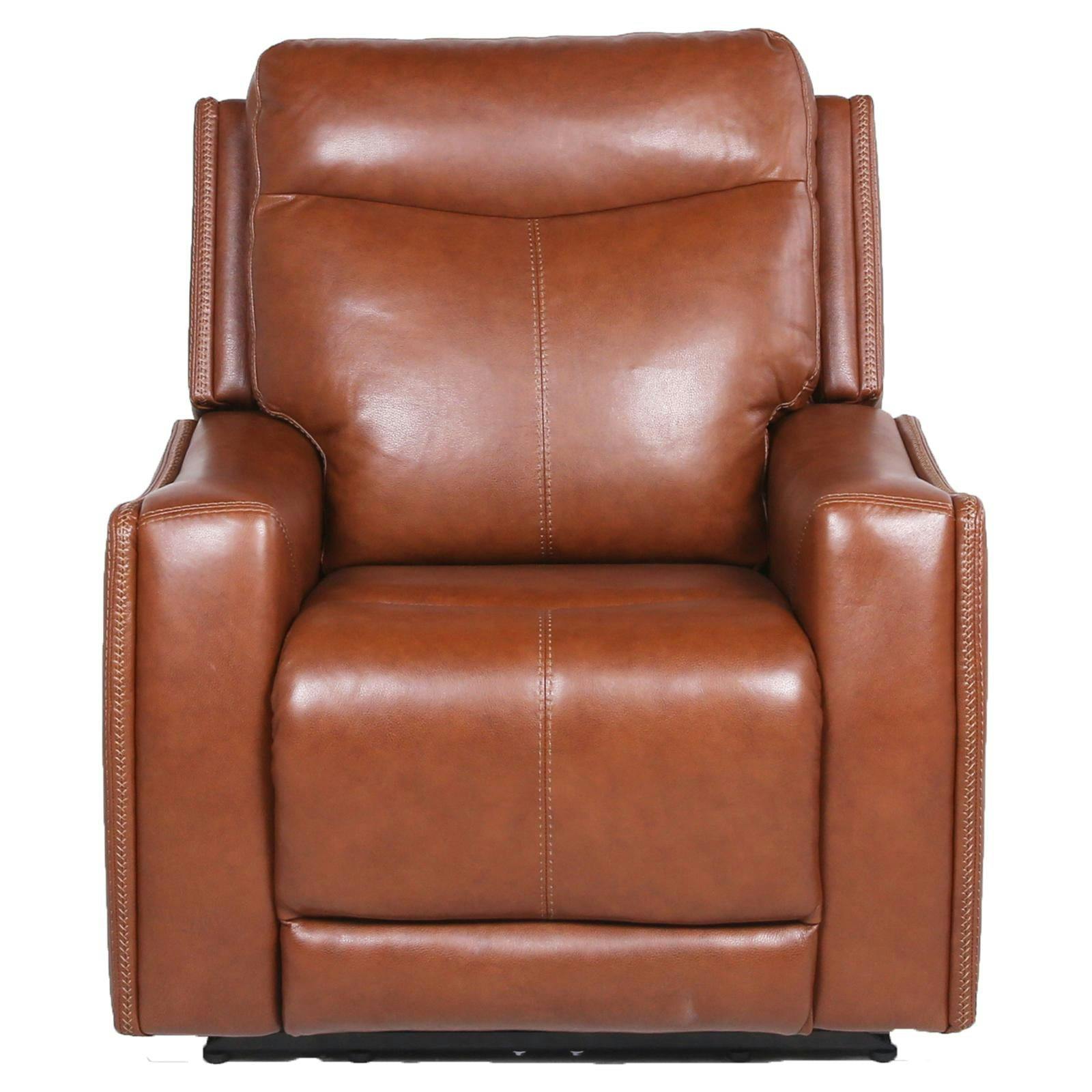 Natalia Contemporary Caramel Leather Power Recliner with USB Port