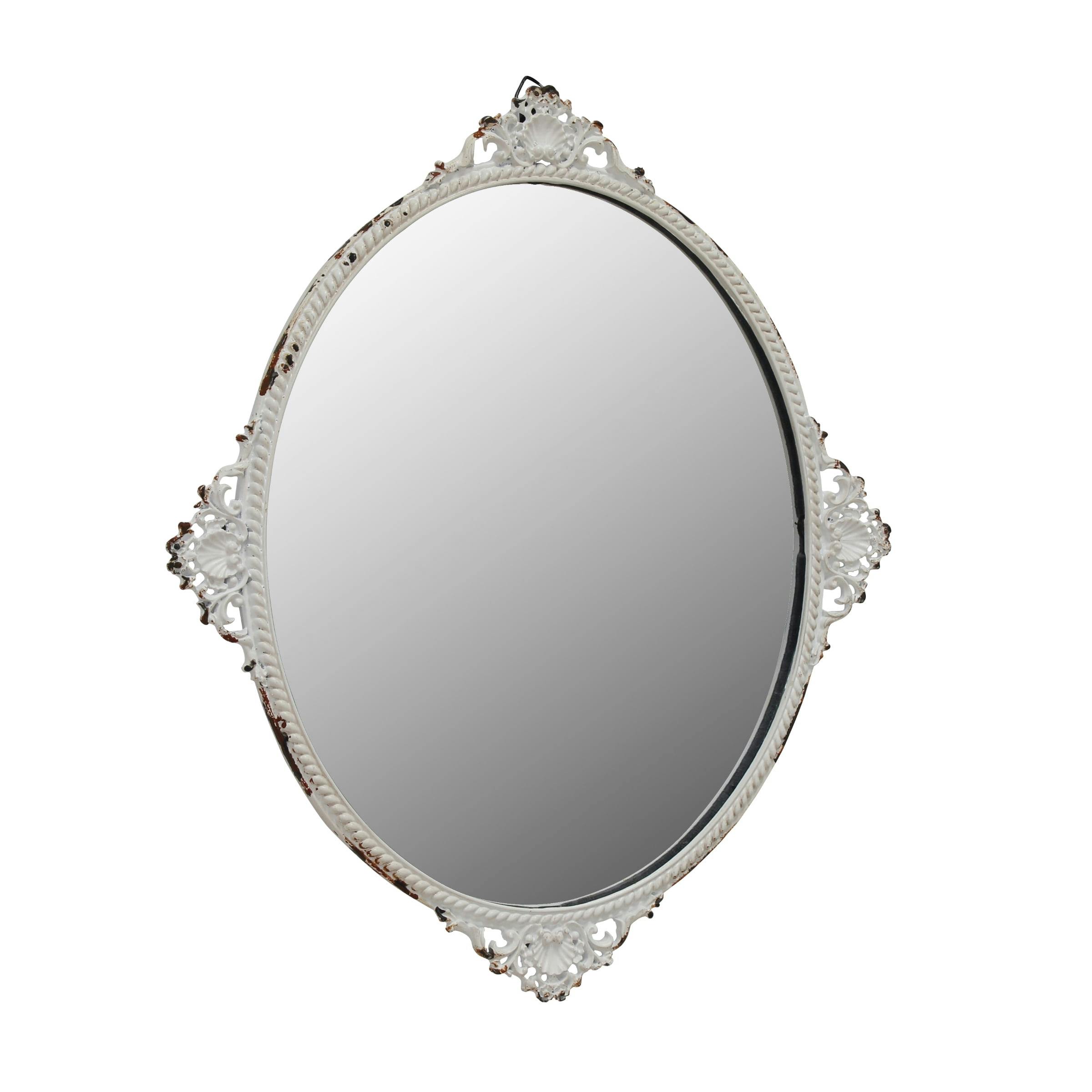 Elegant Oval Off-White Distressed Metal Wall Mirror