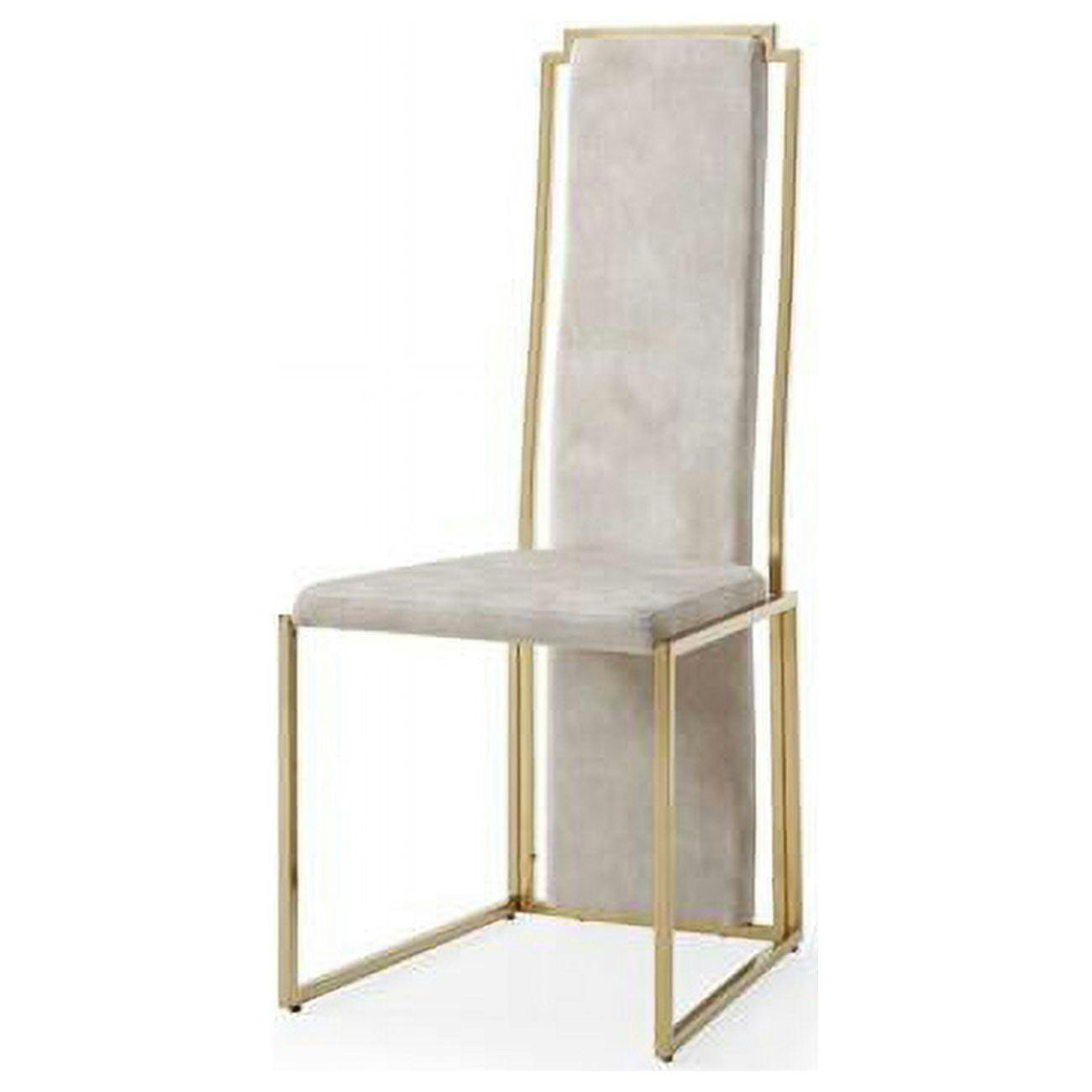 Beige Suede Upholstered Side Chair with Gold Metal Frame
