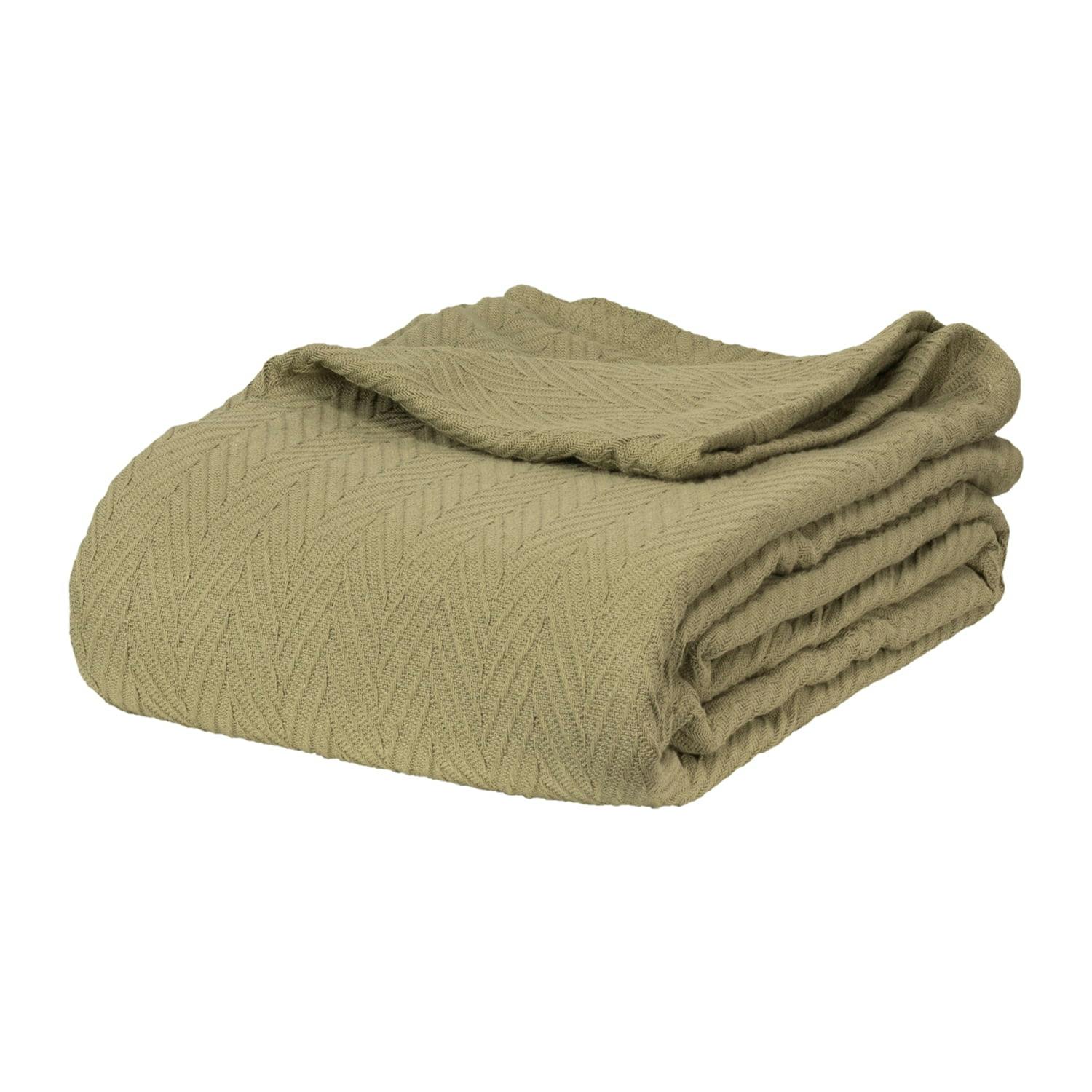 Sage Chevron Knitted Cotton Full/Queen Blanket
