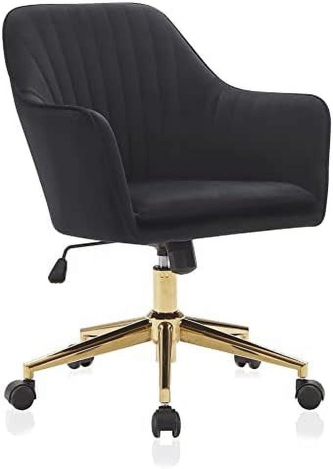 Modern Black & Gold Velvet Adjustable Office Chair with Swivel Wheels