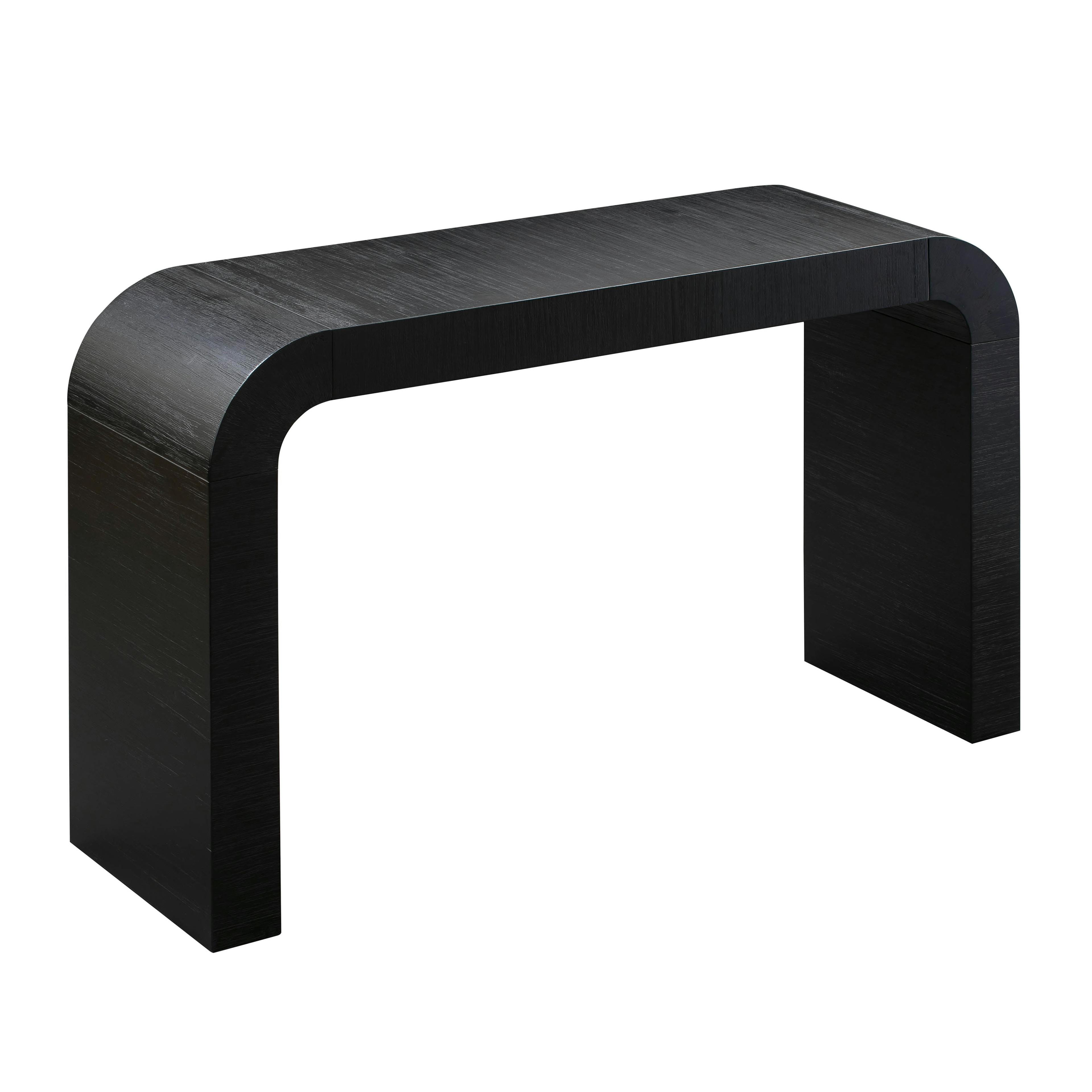 Modern Black Acacia Wood Rectangular Console Table with Storage