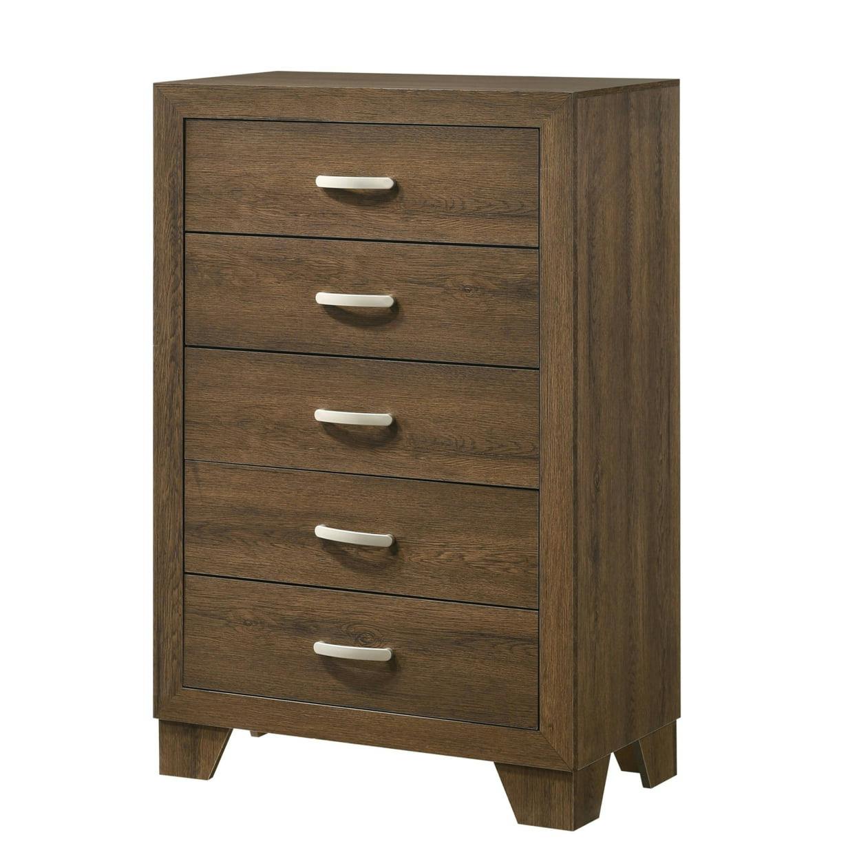 Transitional Brown Wooden Chest with Metal Handles and Bracket Legs
