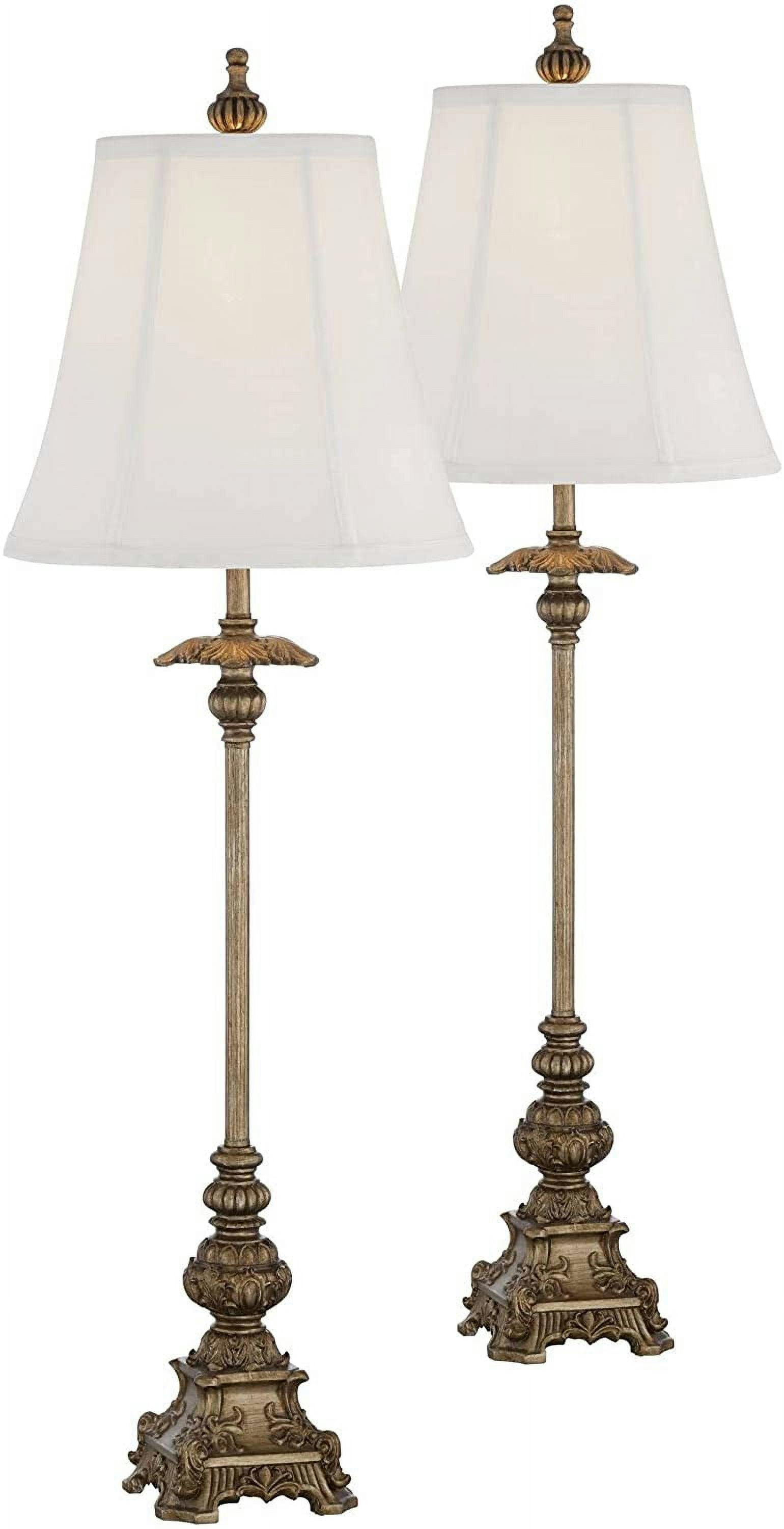 Juliette Antique Gold Ornate Buffet Table Lamp Set with White Bell Shades