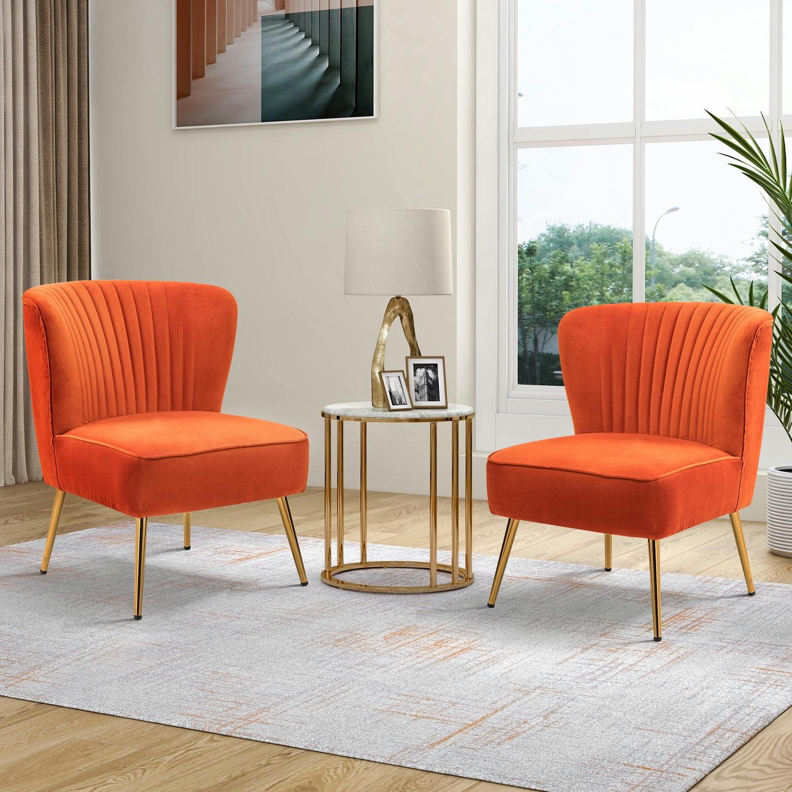 Plush Orange Velvet Accent Chair with Manufactured Wood Frame