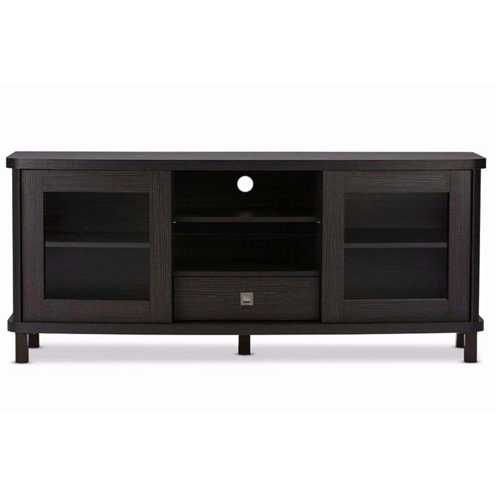 Walda 60'' Greyish Dark Brown Embossed Wood TV Stand with Cabinet