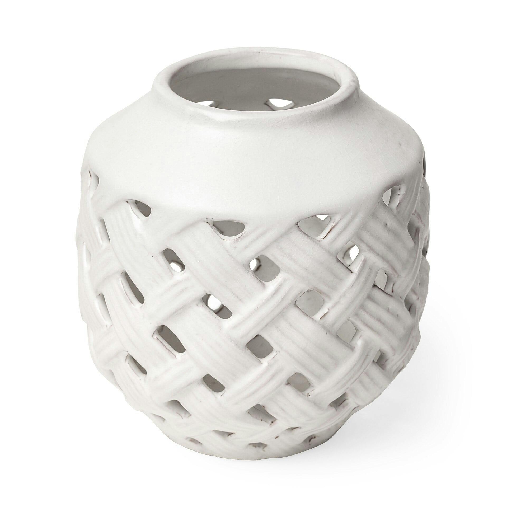 Semi-Matte White Ceramic Latticed 8" Bouquet Vase