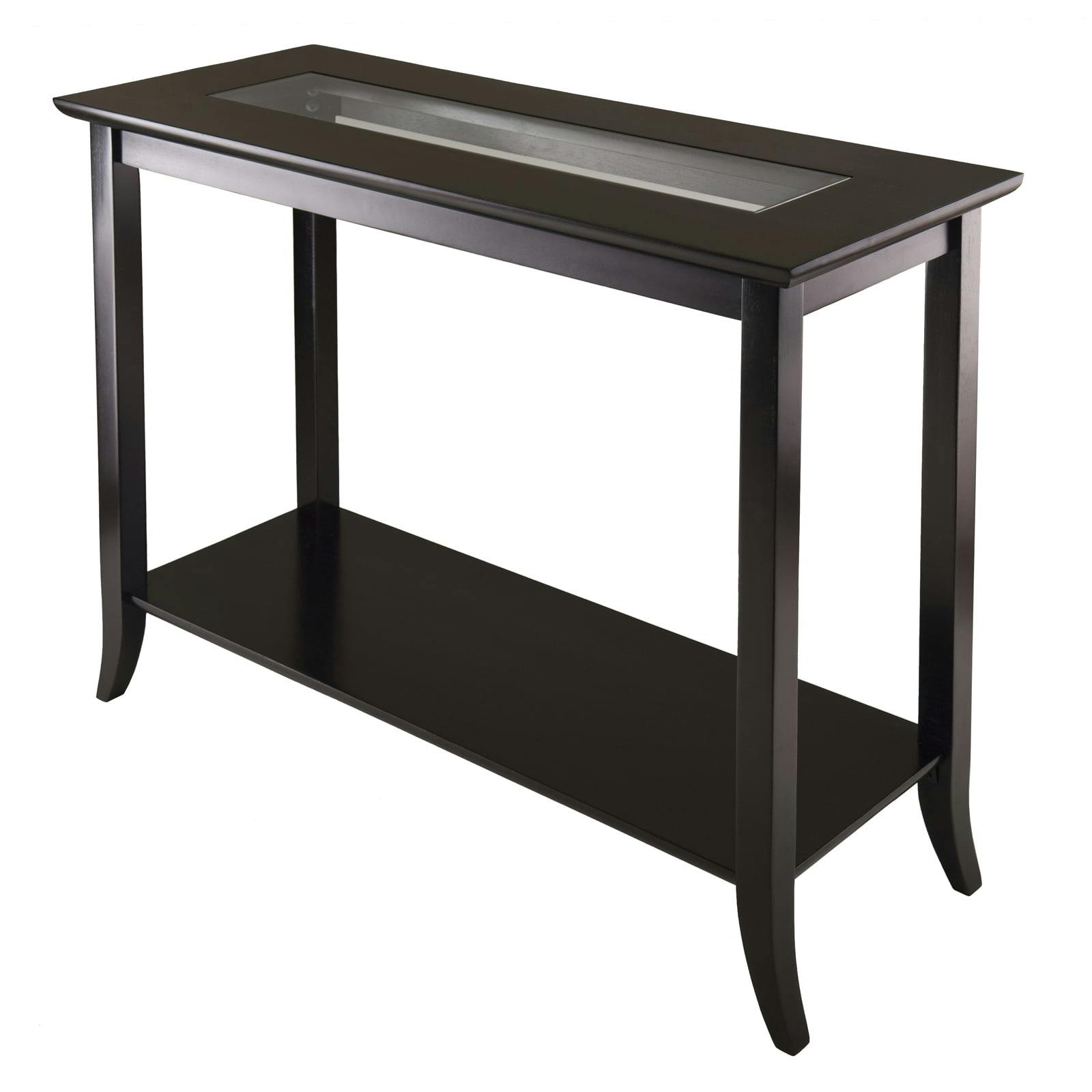 Winsome Genoa Espresso Rectangular Console Table with Glass Top and Shelf