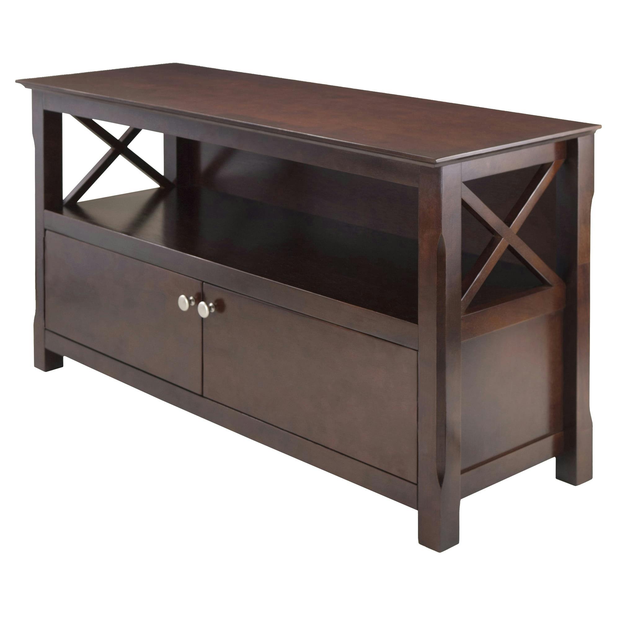 Transitional Cappuccino Brown 44" TV Stand with Cabinet Storage