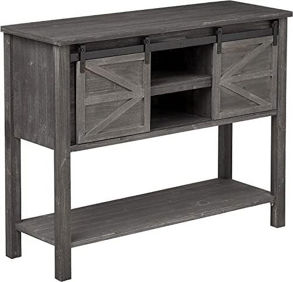 Distressed Grey Farmhouse Console Table with Sliding Barn Doors