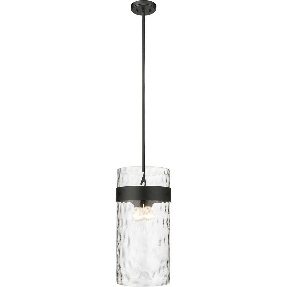 Fontaine Transitional 4-Light Matte Black Pendant with Ripple Glass Shade