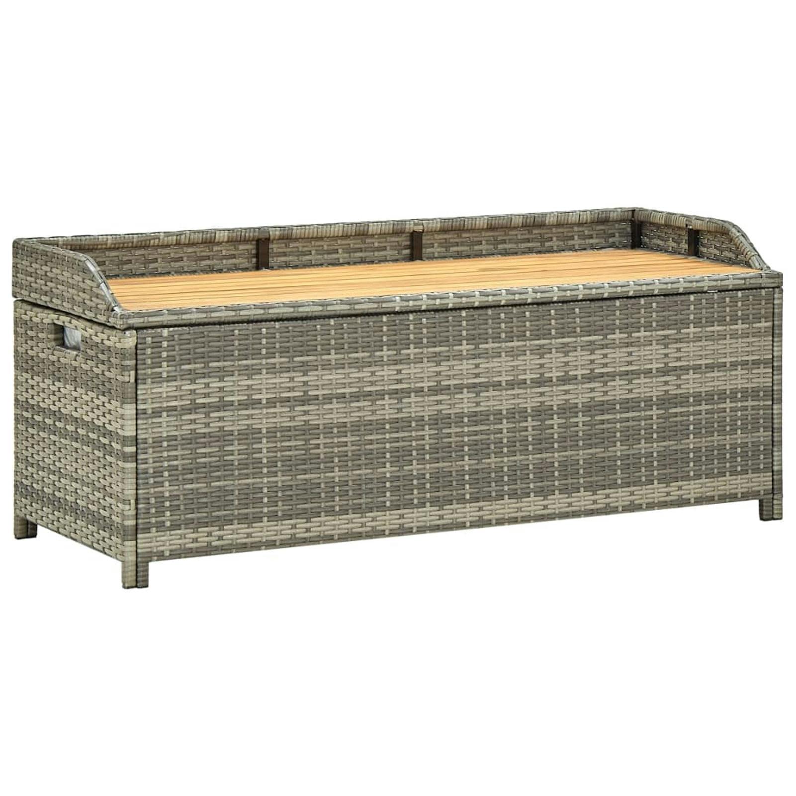 Versatile Poly Rattan and Acacia Wood 47" Patio Storage Bench in Gray