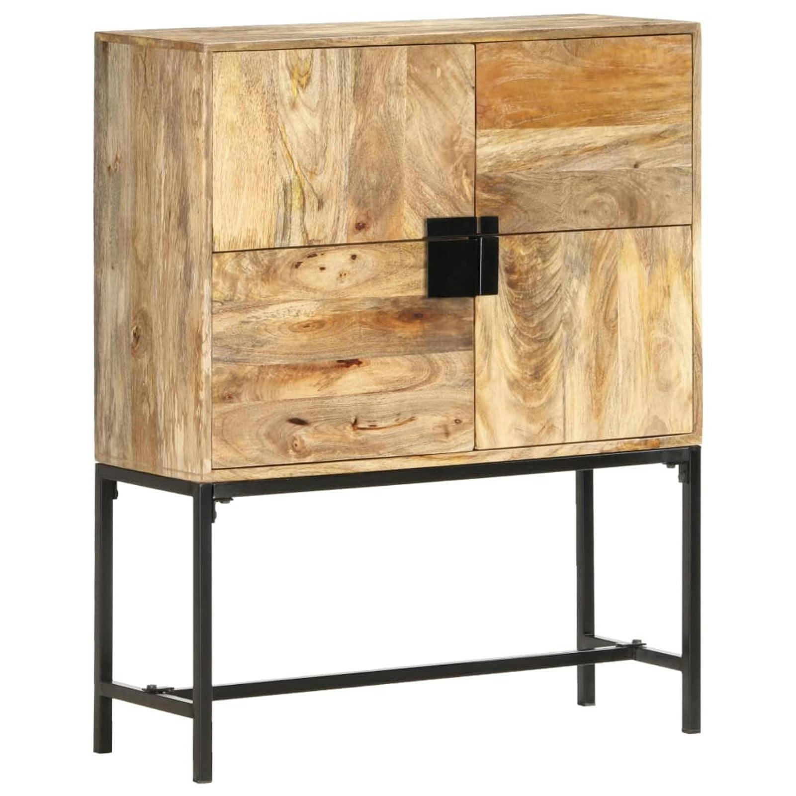 Rustic Mango Wood & Steel Highboard Cabinet with 4 Doors