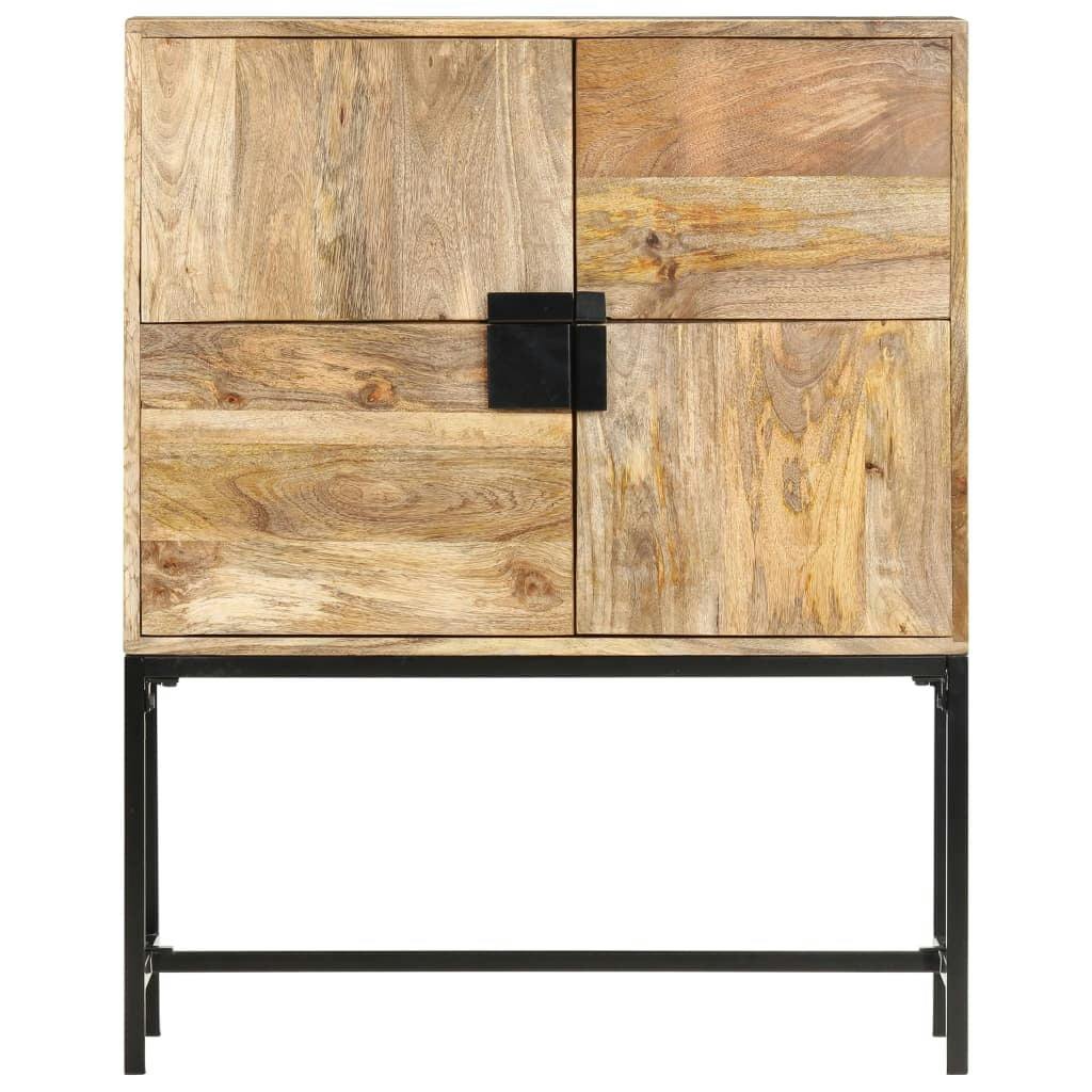 Rustic Mango Wood & Steel Highboard Cabinet with 4 Doors