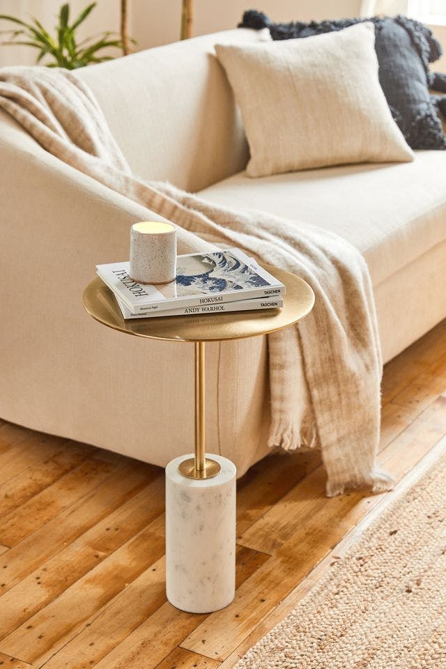 Luxor Round White Marble and Gold Metal Accent Table