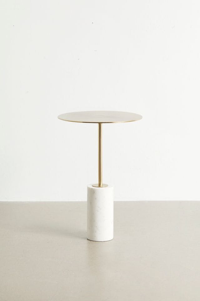 Luxor Round White Marble and Gold Metal Accent Table