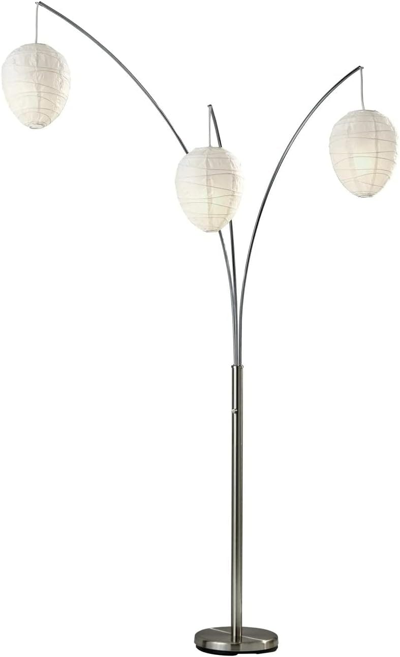 Zen-Inspired White Beehive Arc Floor Lamp with Chrome Accents