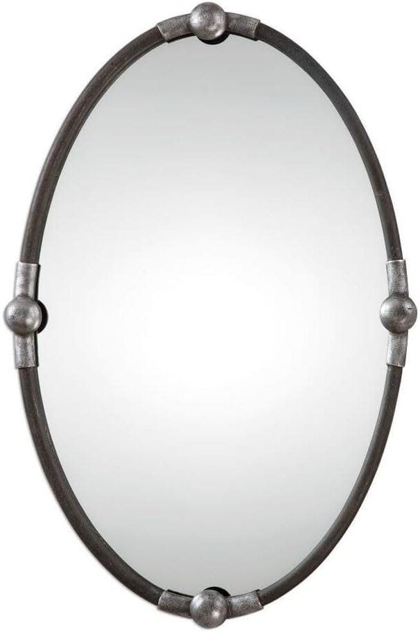 Transitional Rust Black and Silver Iron Oval Wall Mirror 22"x32"