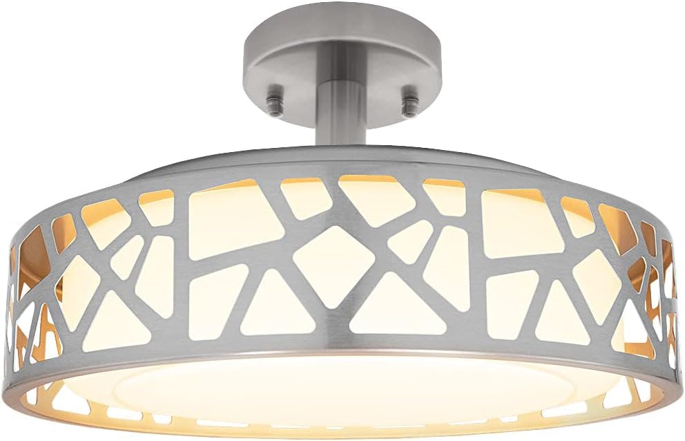 Satin Nickel 14" LED Semi-Flush Ceiling Light with Acrylic Drum