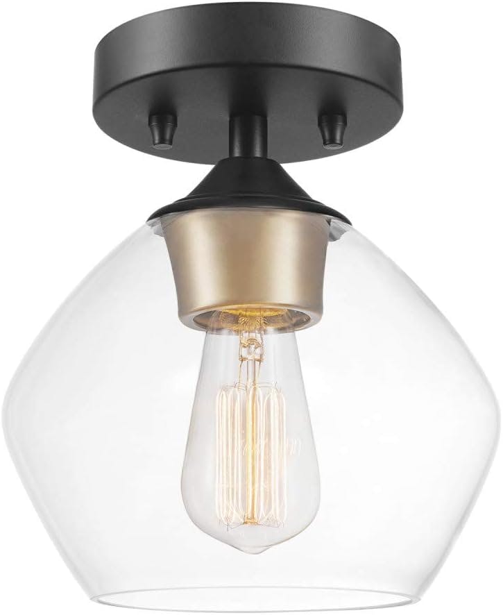Harrow 9.1" Matte Black and Gold Semi-Flush Mount Ceiling Light with Clear Glass Shade