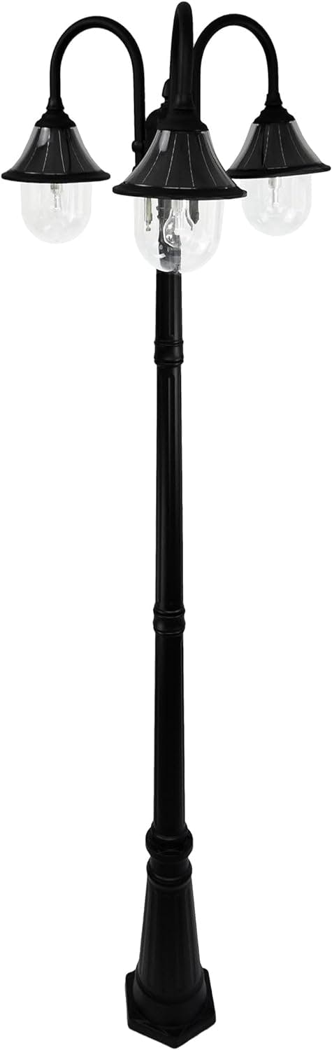 Orion Triple-Head Solar Lamp Post in Black Resin with LED, Dusk to Dawn