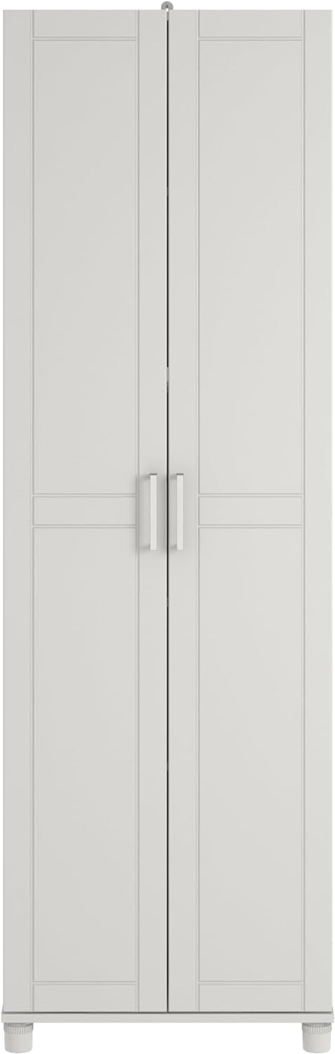 Elegant Freestanding 75" White Utility Storage Cabinet with Adjustable Shelves