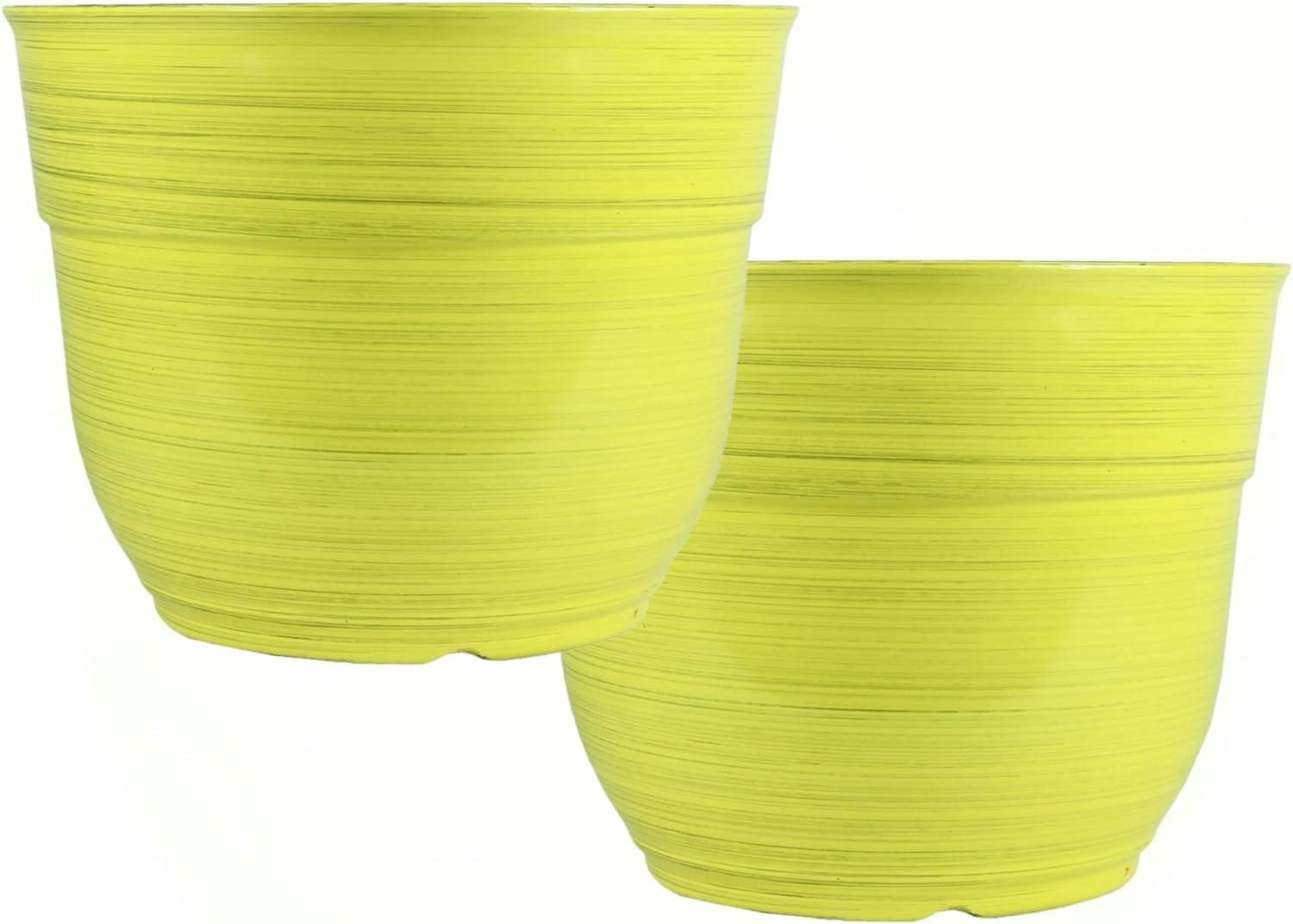 Bright Yellow Modern Large Plastic Planter 15" with Drainage Hole