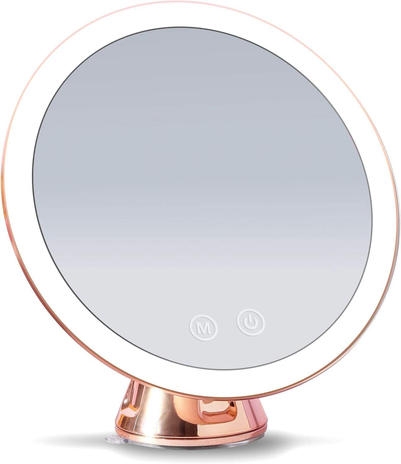 Lana Metallic Finish 10X Magnifying LED Wall Mirror in Rose Gold