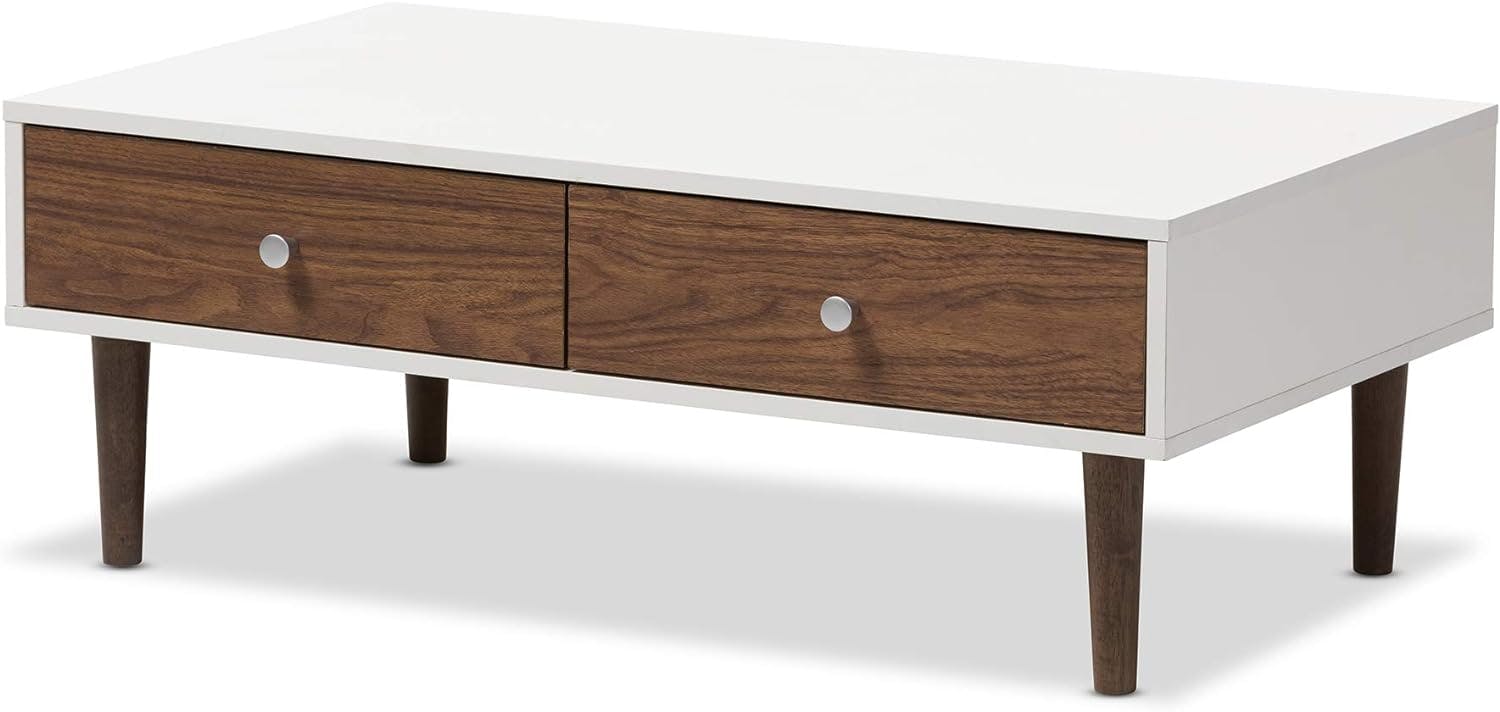 Gemini 38'' White and Walnut Contemporary Coffee Table with Storage