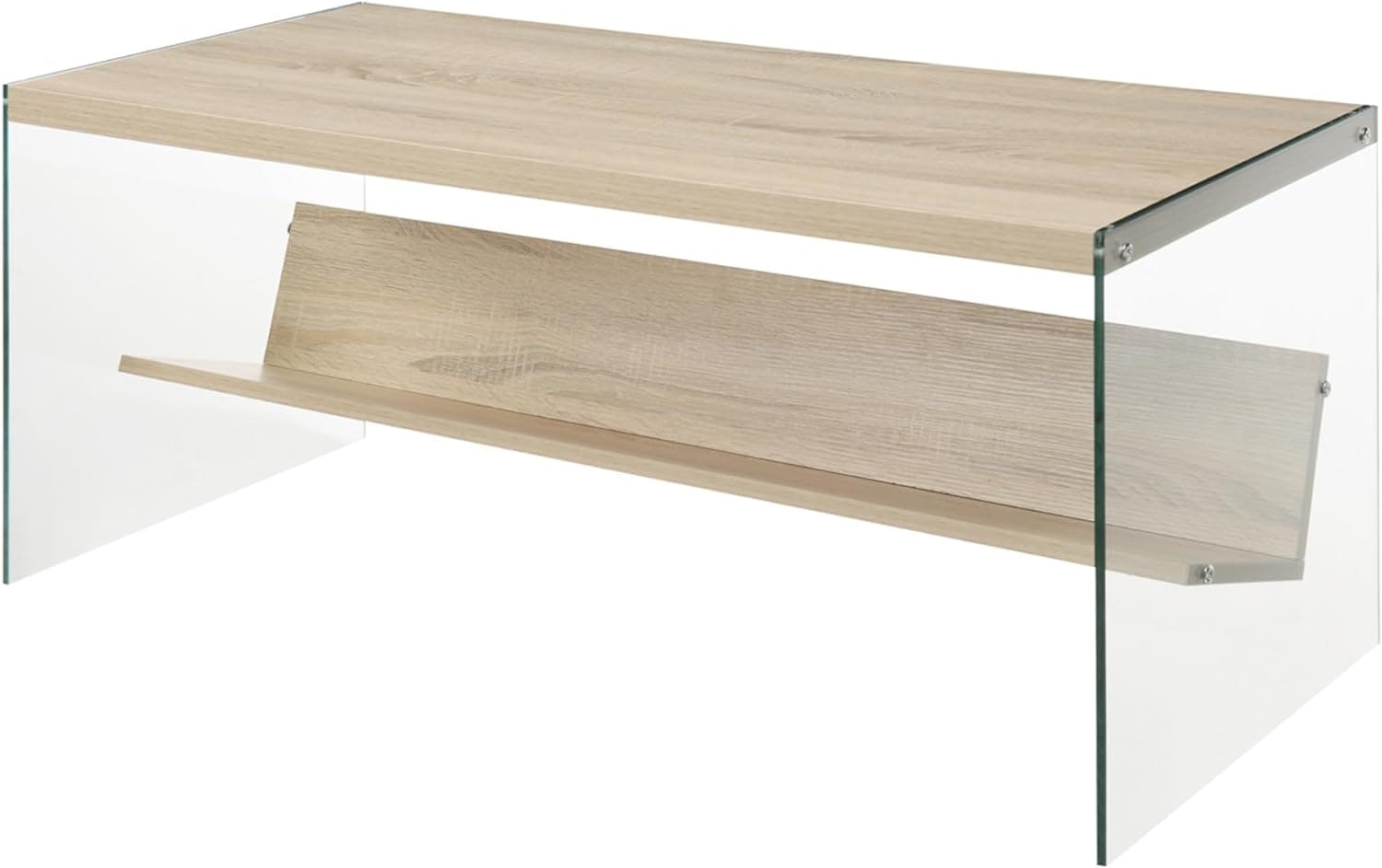 Weathered White and Glass Rectangular Coffee Table with Shelf