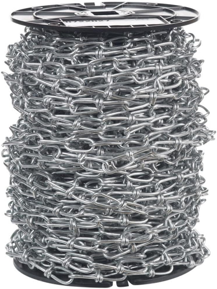 Zinc-Plated Double Loop Low-Carbon Steel Chain, 155 ft, Silver