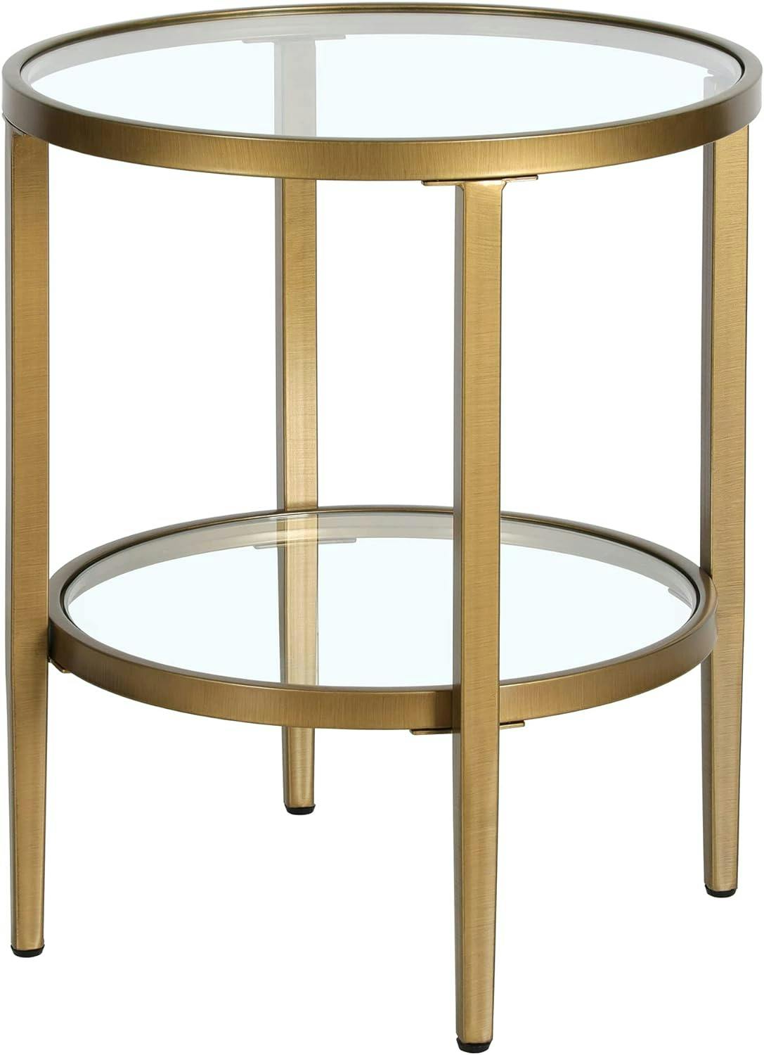 Antique Brass 20" Round Metal and Glass Side Table