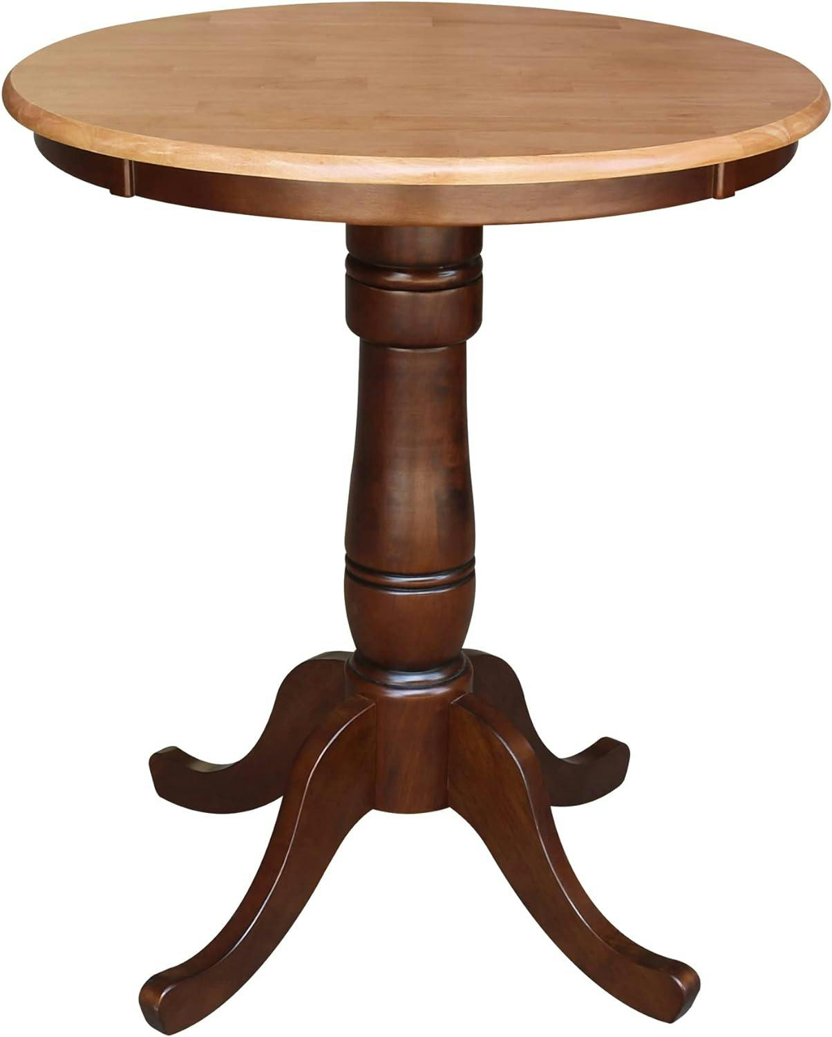 Farmhouse Charm 33" Round Extendable Wood Counter Height Table in Cinnamon