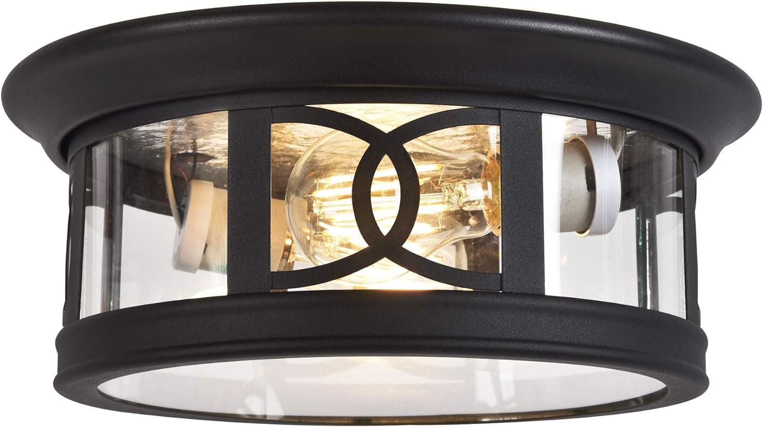 Summit 12" Textured Matte Black Drum Ceiling Light with Clear Glass