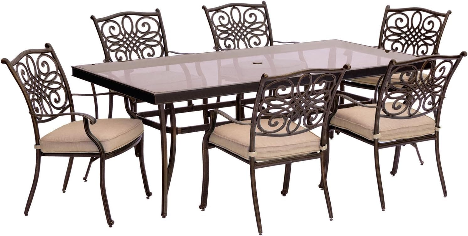 Elegant Bronze 7-Piece Outdoor Dining Set with Tempered Glass Top