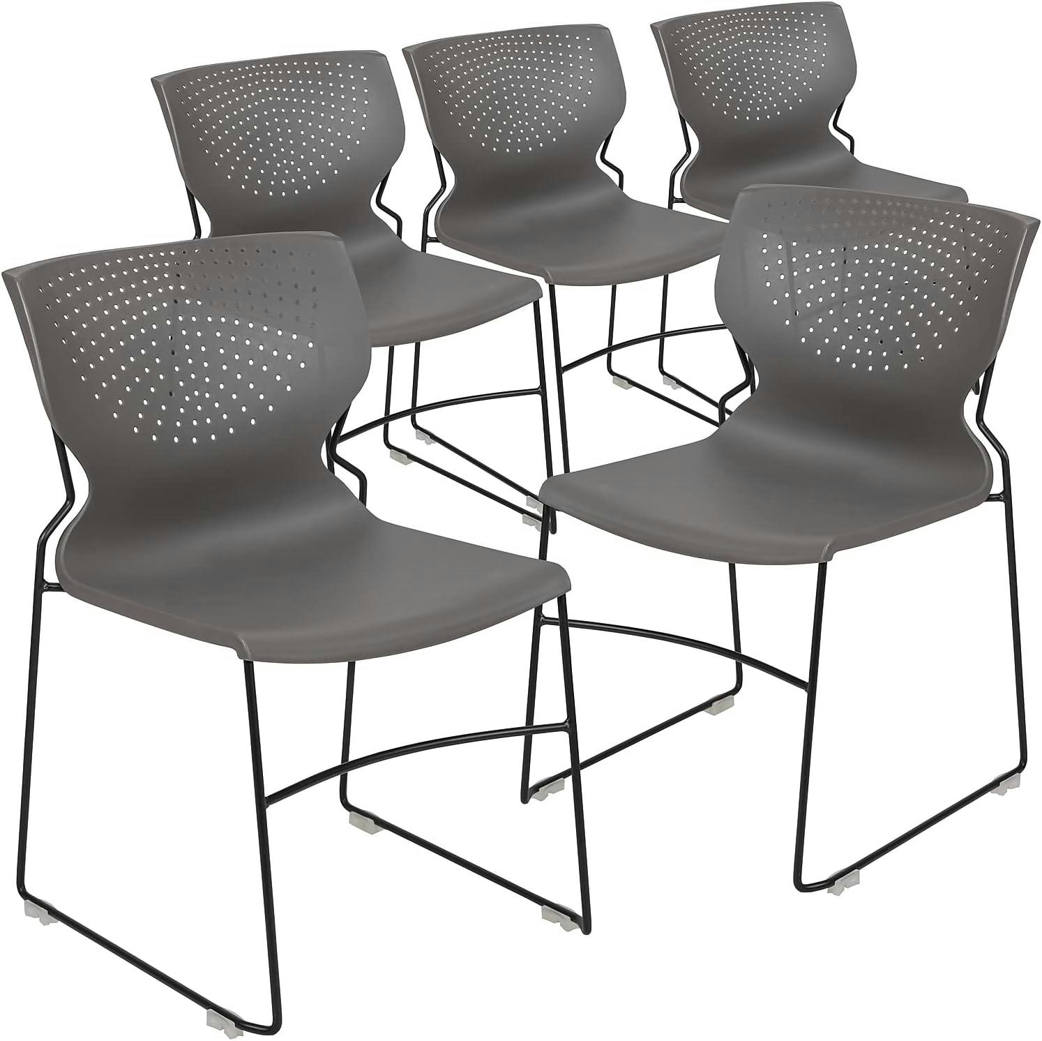 Sleek Gray Armless Metal-Frame Stacking Reception Chair
