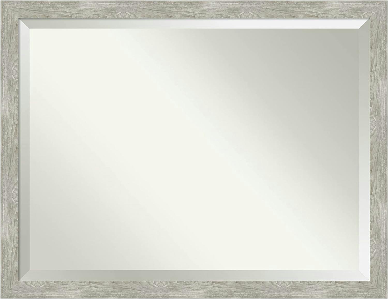 Rustic Greywash Woodgrain Rectangular Bathroom Vanity Mirror
