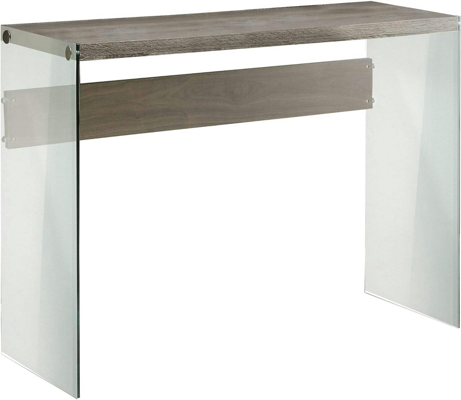 Contemporary Dark Taupe 44" Glass-Top Console Table with Chrome Legs
