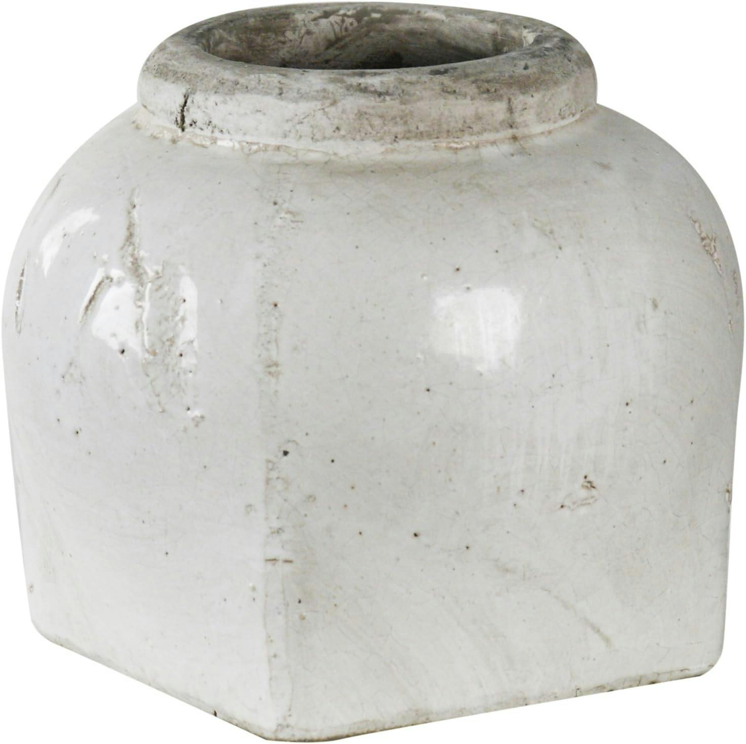 Off-White Distressed Glaze Small Ceramic Table Vase