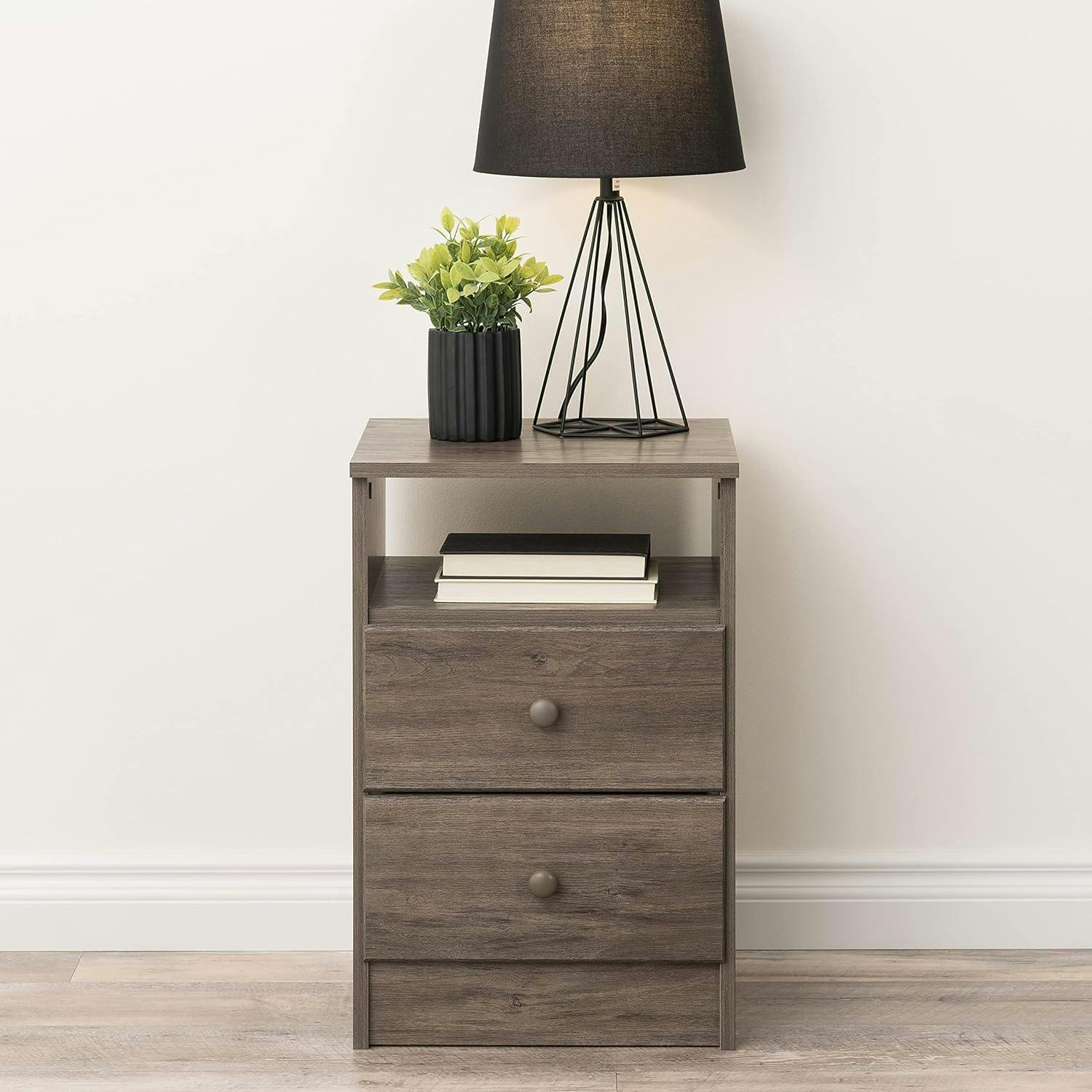 Astrid Drifted Gray 2-Drawer Nightstand with Open Shelf