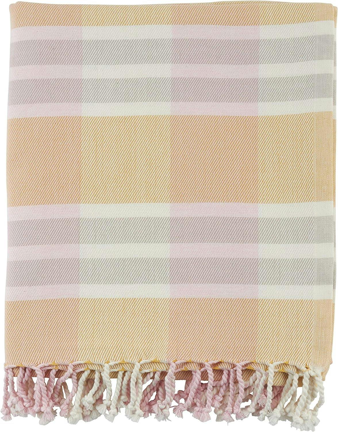 Cozy Classic 50x60 Cotton Plaid Throw in Grey, Yellow, and Red