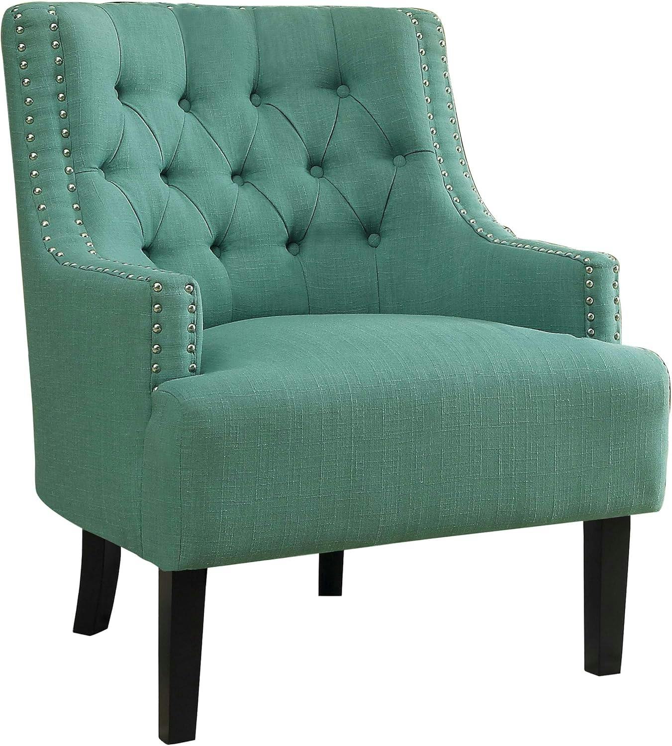 Teal Transitional Diamond Tufted Accent Chair with Nailhead Trim