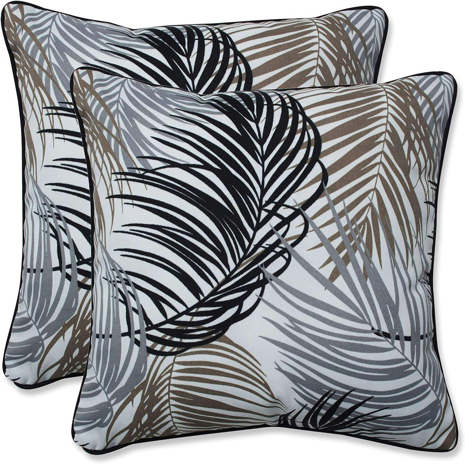 Setra Stone 16.5" Black and Neutral Palm Frond Throw Pillows, Set of 2