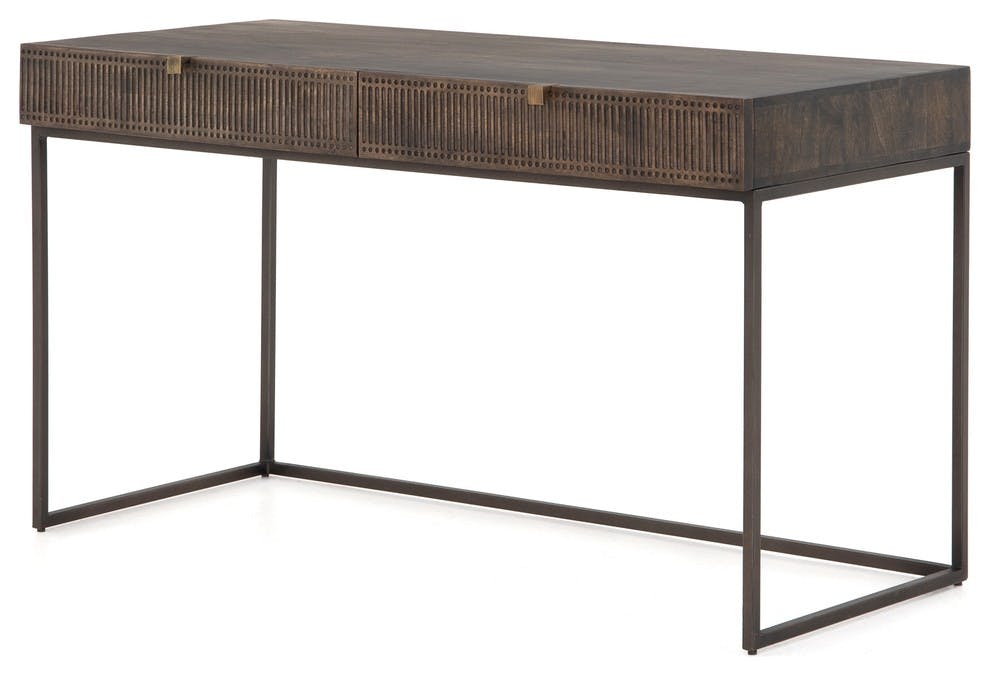 Fallon Vintage Brown Mango Wood Home Office Desk with Iron Base